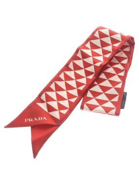 Prada Silk Scarf Red White